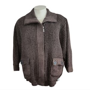 FDJ French Dressing Jeans 3/4 Sleeve Full Zip Bomber Style Sweater Size L